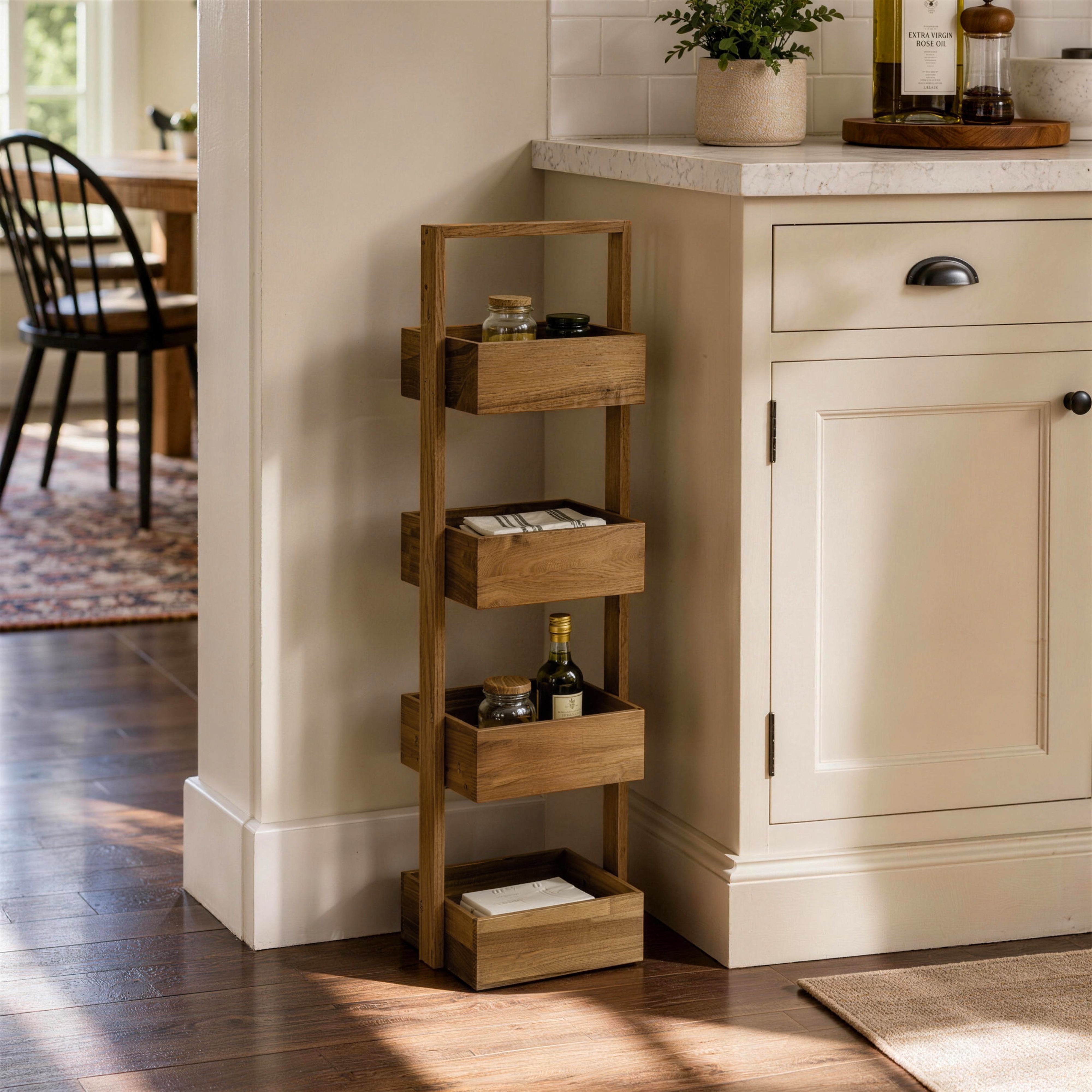 Solid Acacia Wood Storage Rack – 4-Tier Vertical Shelf — POOTOO