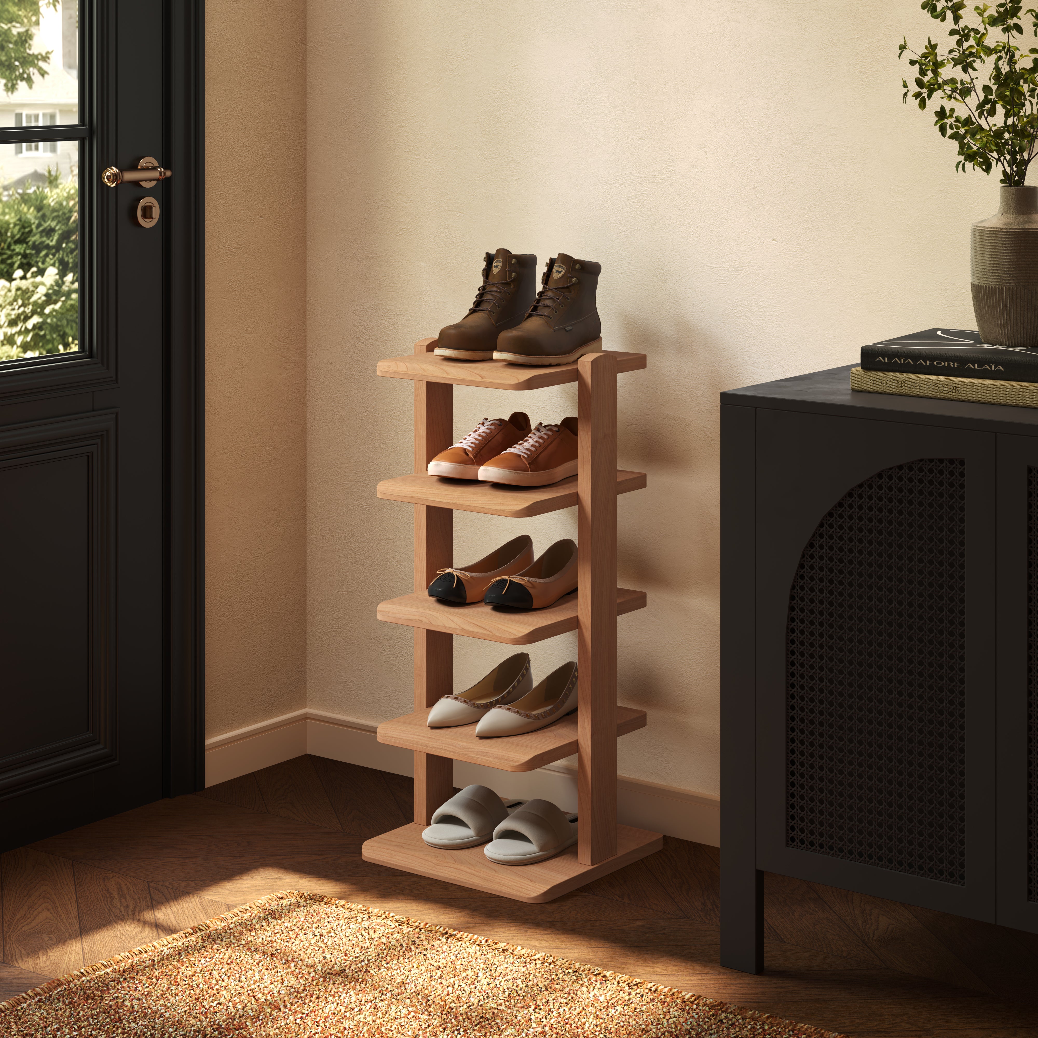 Solid Acacia Wood Storage Rack – 4-Tier Vertical Shelf — POOTOO