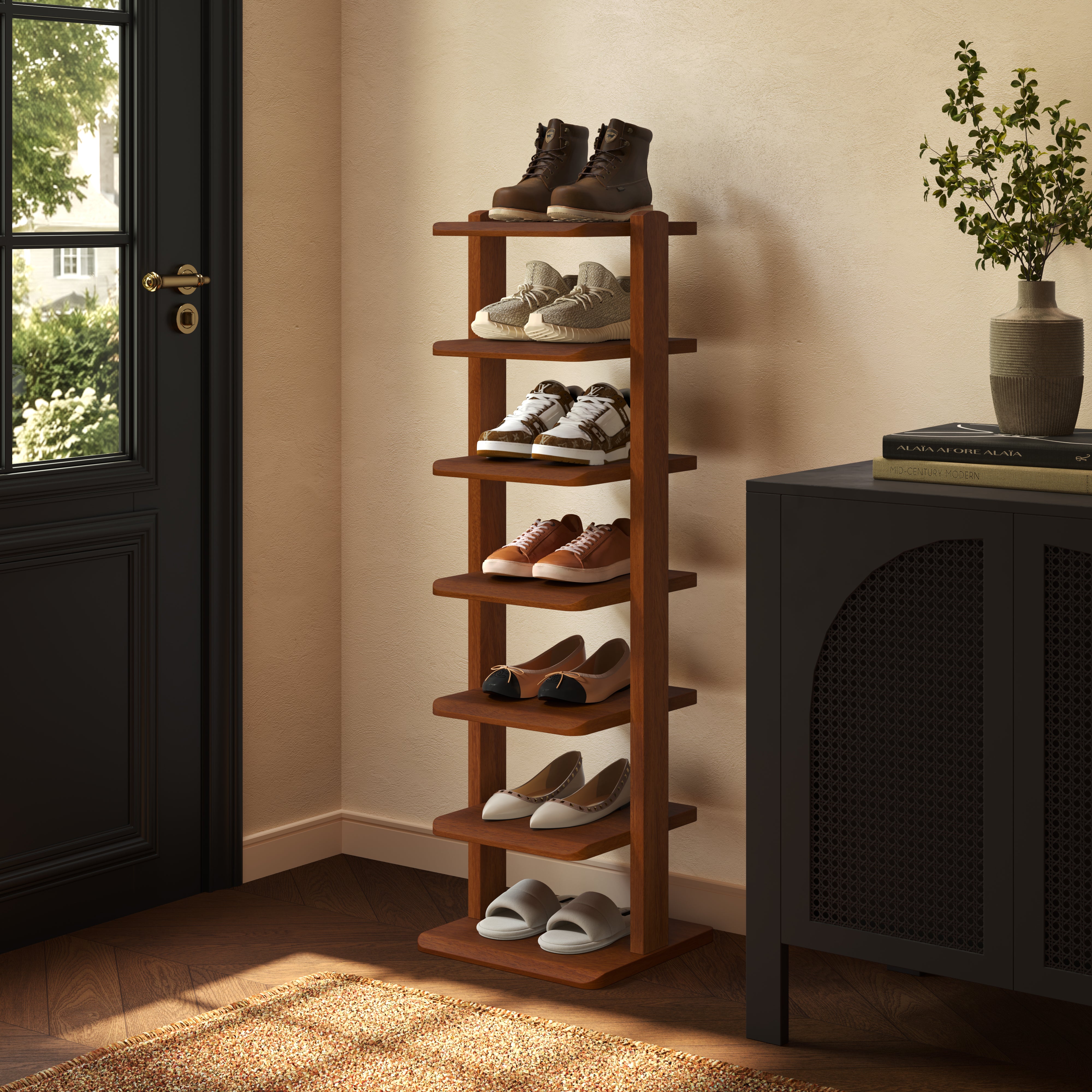 5-Tier & 7-Tier Vertical Solid Wood Narrow Shoe Rack, Entrance