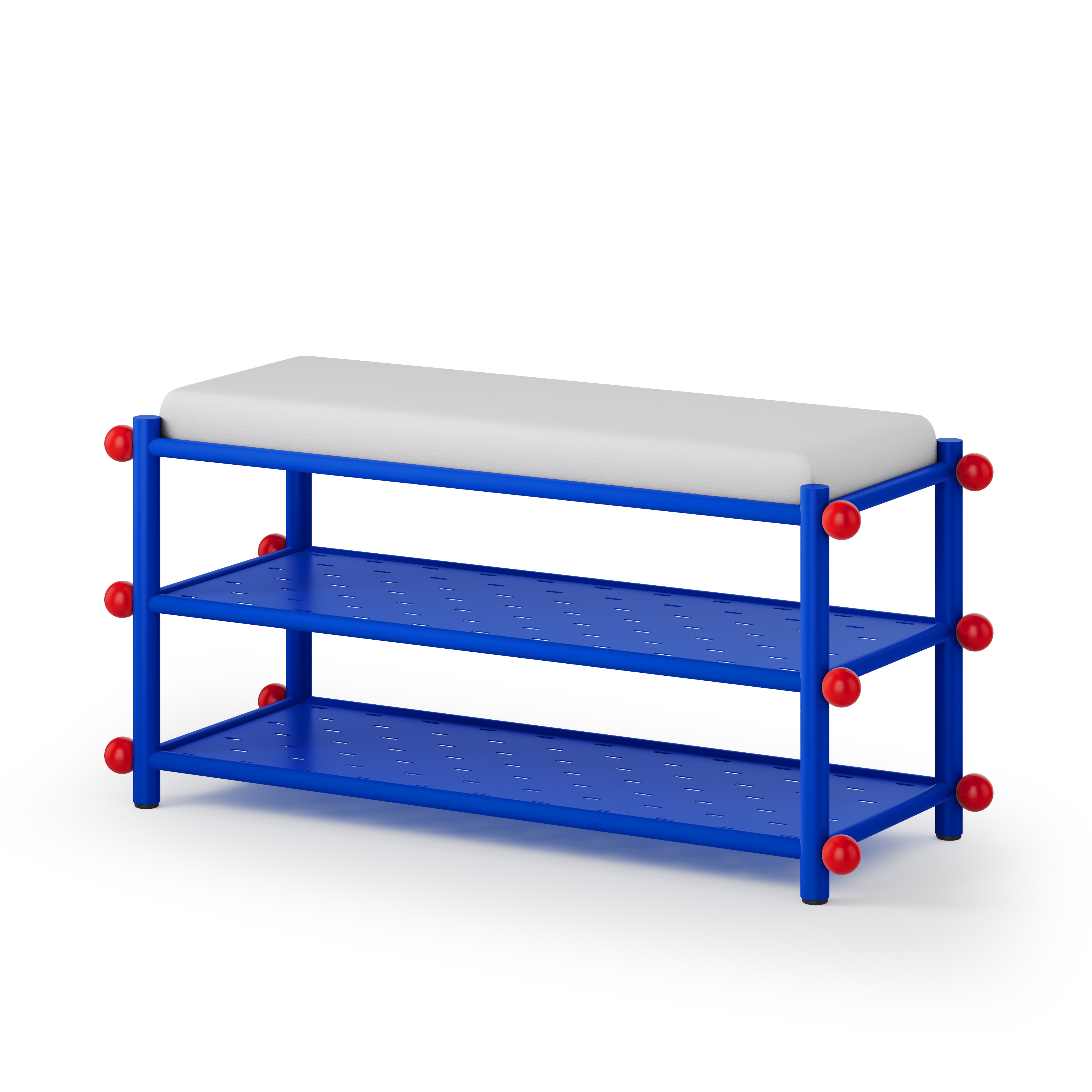 Navy Shoe Storage Bench – 2-Tier Metal Frame, Padded Seat – POOTOO