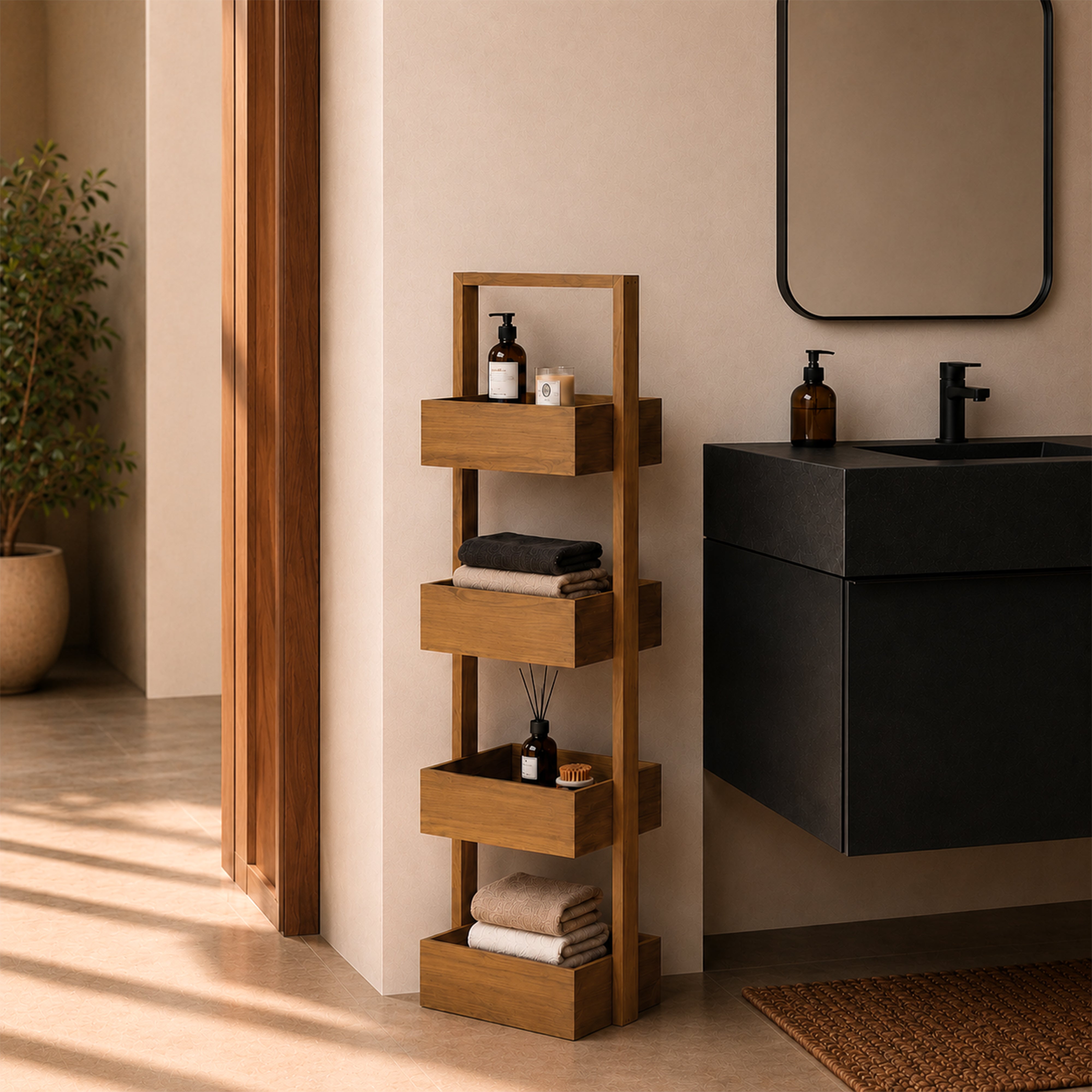 Solid Acacia Wood Storage Rack – 4-Tier Vertical Shelf — POOTOO