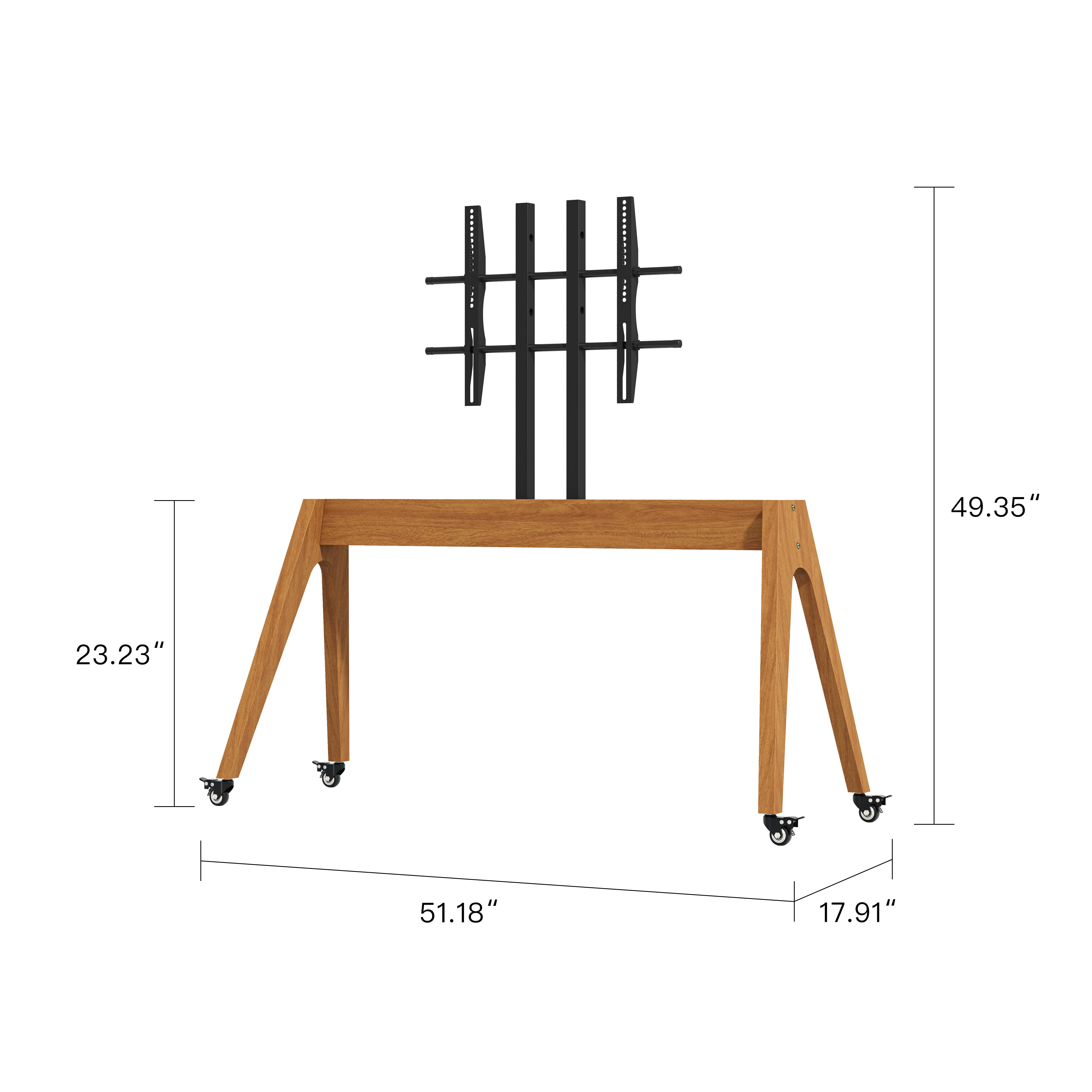 Rota TV stand dimensions – W51.2" × D17.9" × H23.3", 110 lbs capacity, solid oak, Chestnut	