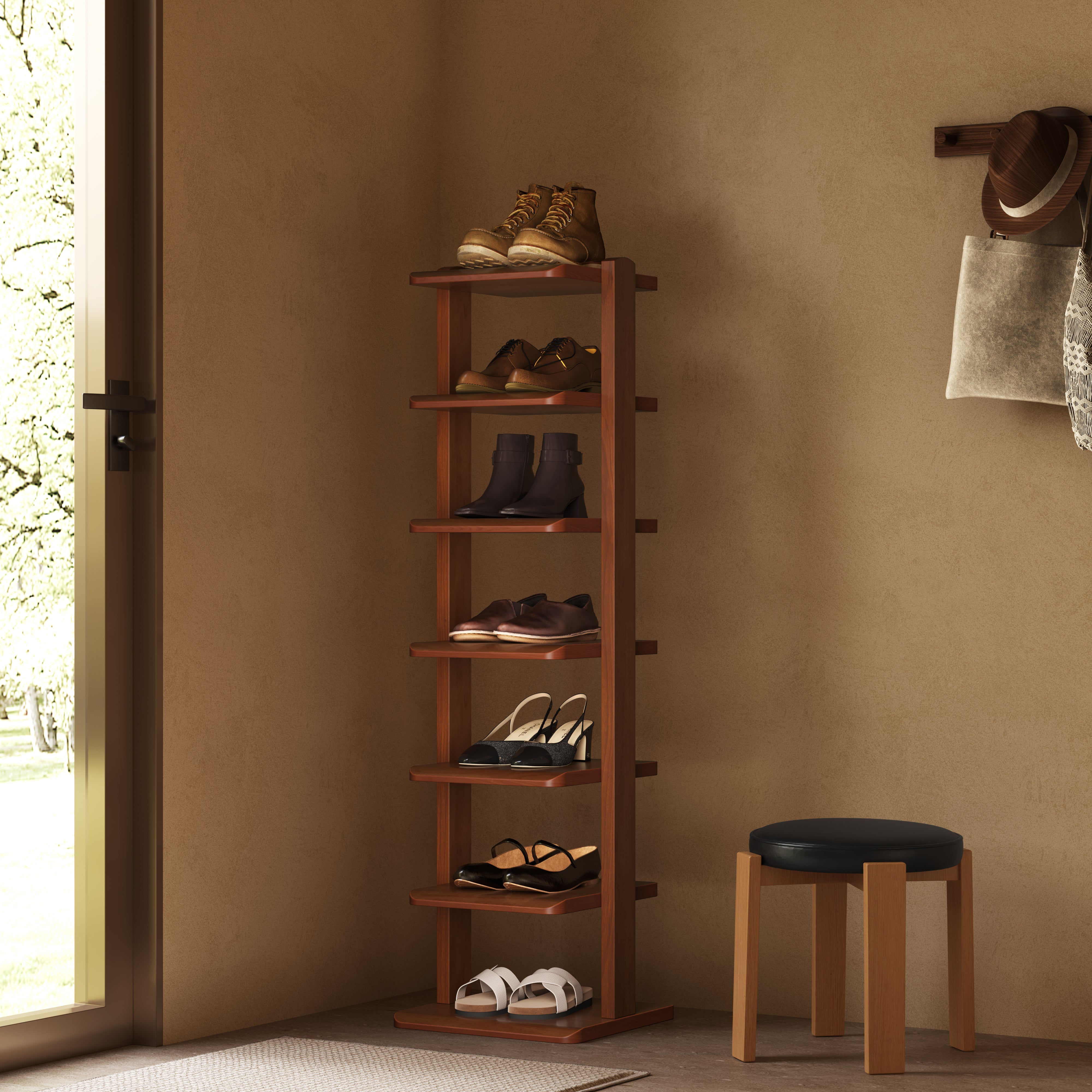 5-Tier & 7-Tier Vertical Solid Wood Narrow Shoe Rack, Entrance