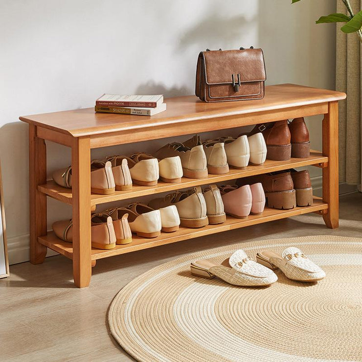 2-Tier Solid Wood Shoe Rack Bench, 31.5