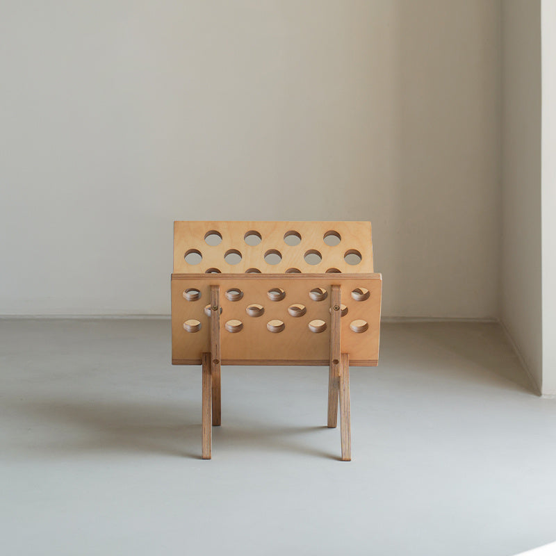 POOTOO's Solid Wood & Ocean Plywood Storage Rack Magazine Holder Front White Background Image Showcasing the elegant design and sturdy construction of this magazine holder, perfect for organizing your reading materials in style.