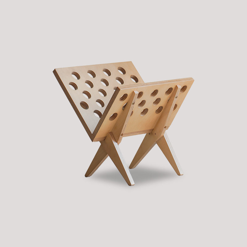 POOTOO's Solid Wood & Ocean Plywood Storage Rack Magazine Holder White Background Image Highlighting the clean lines and natural materials of this magazine holder, designed to keep your reading materials organized while adding a touch of elegance to your space.