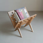 POOTOO's Solid Wood & Ocean Plywood Storage Rack Magazine Holder with Magazines Display Image Showcasing the functional design of this magazine holder, elegantly filled with magazines, adding both organization and style to your living space.