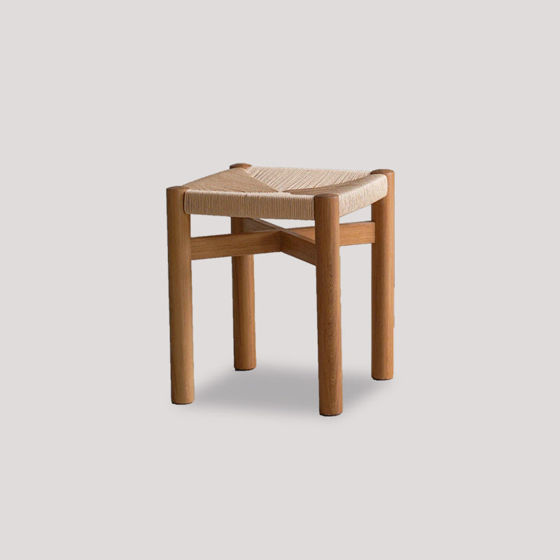 POOTOO's Solid Wood & Woven Straw Vintage Low Stool White Background Image Showcasing the charming design and natural materials of this low stool, perfect for adding a touch of rustic elegance to your space.