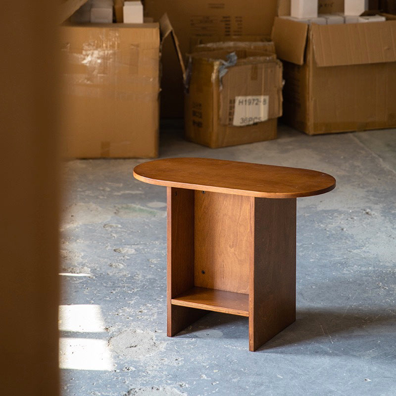 POOTOO's Vintage Oval & Ocean Plywood Sofa Side Table Overall Display Image Showcasing the beautiful blend of vintage charm and modern craftsmanship, this side table enhances your living space while providing practical functionality.