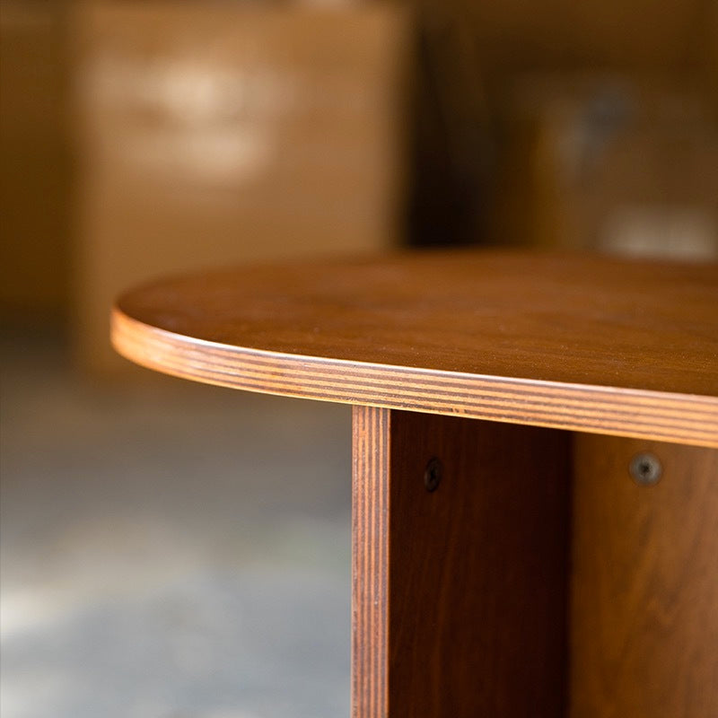 POOTOO's Vintage Oval & Ocean Plywood Sofa Side Table Side Detail Image Showcasing the refined edges and elegant curves of this side table, highlighting its craftsmanship and ability to complement any decor style.