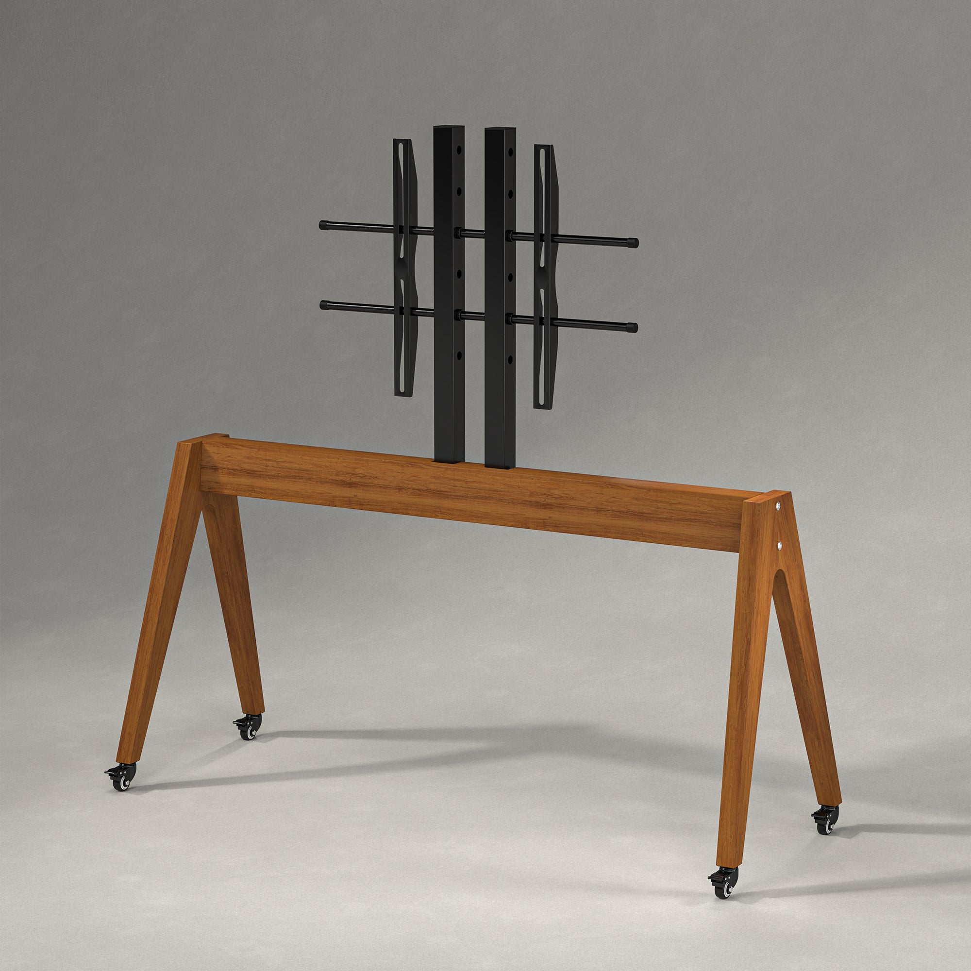 White Background Image of Pootoo's MCM Mobile TV Stand, showcasing its modern design and streamlined silhouette, suitable for various home settings.