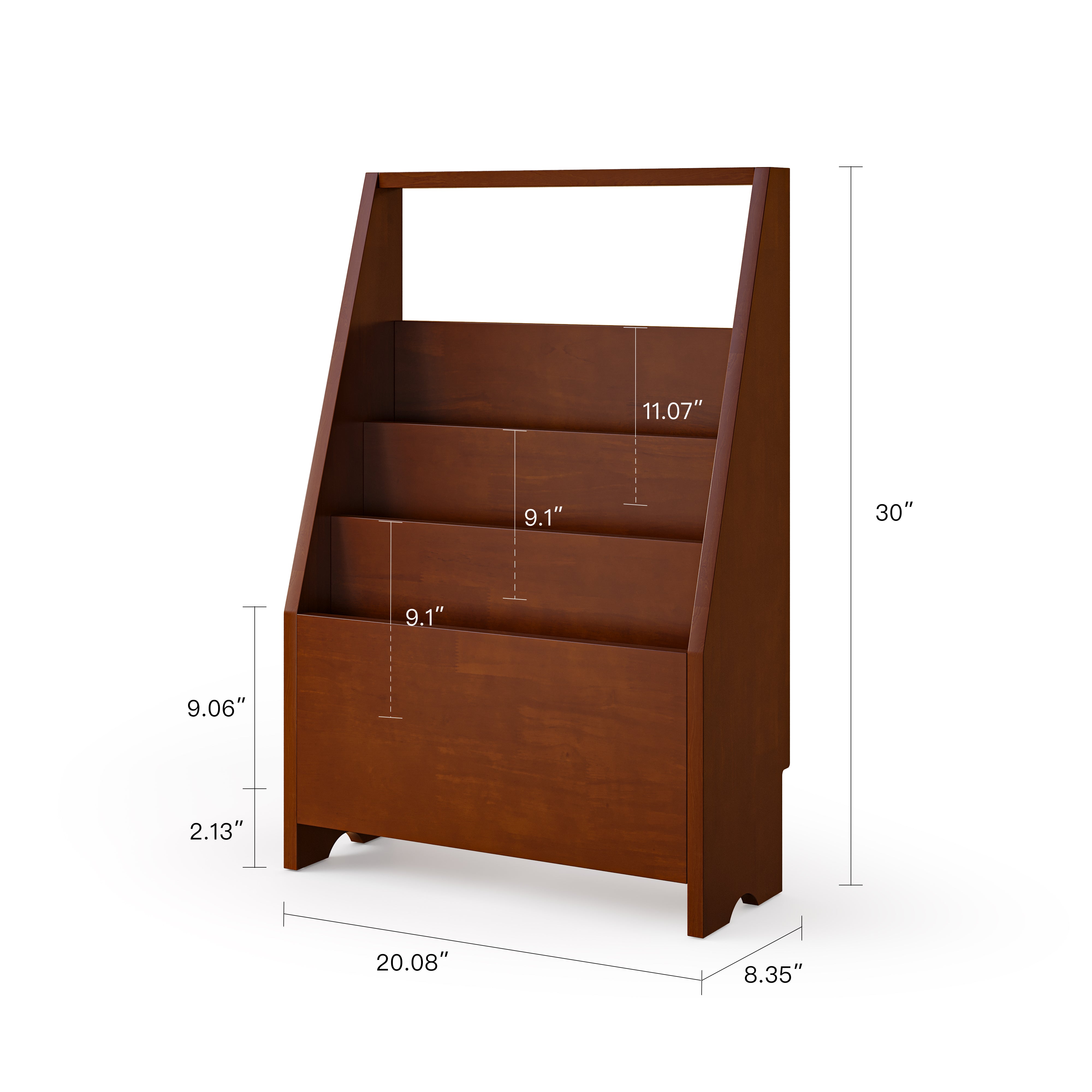 Mid-Century Vintage 3-Tier Solid Wood Magazine Rack - 30.3